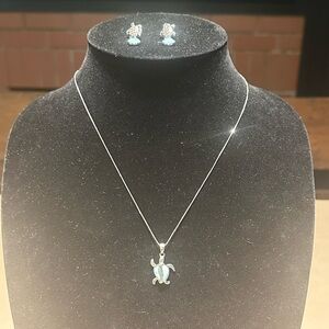 NEW LARIMAR KAUAI HONU TURTLE PENDANT NECKLACE & EARRINGS BY ALAMEA